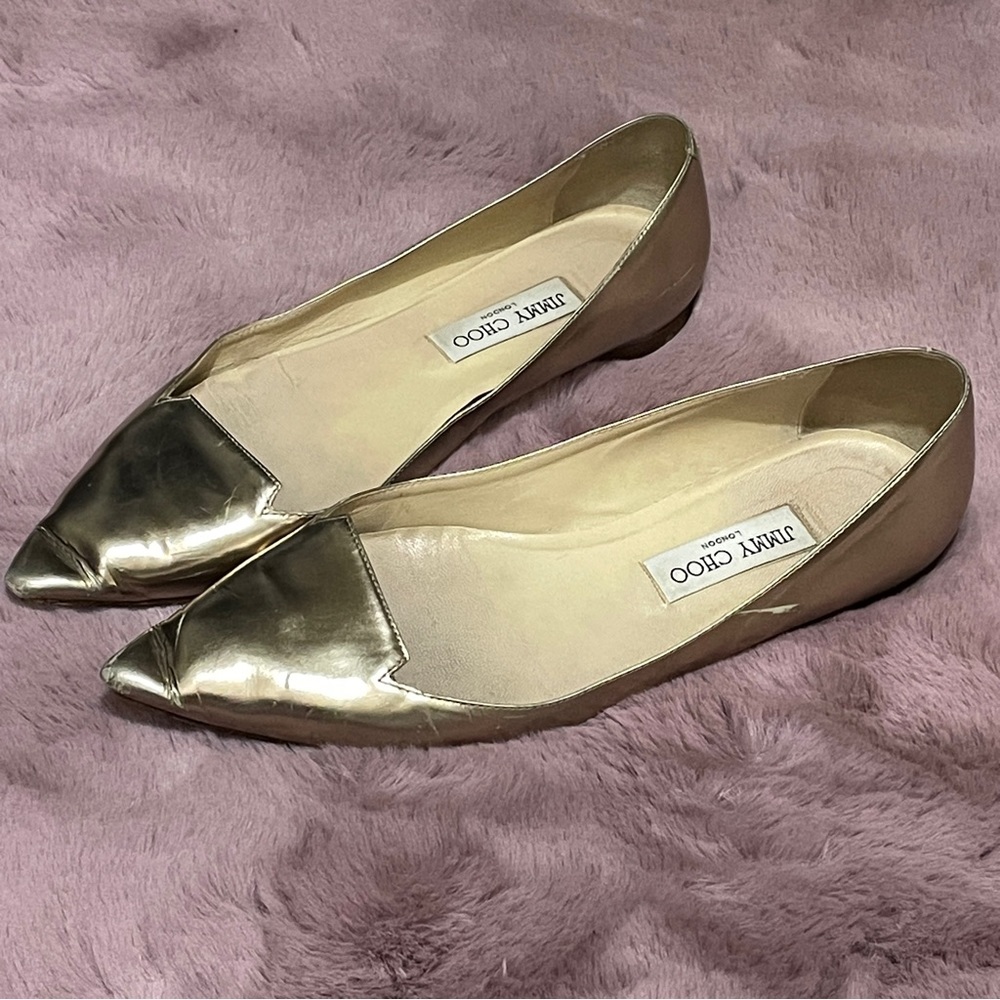 Jimmy Choo gold metallic Attila ballet flats size 40
